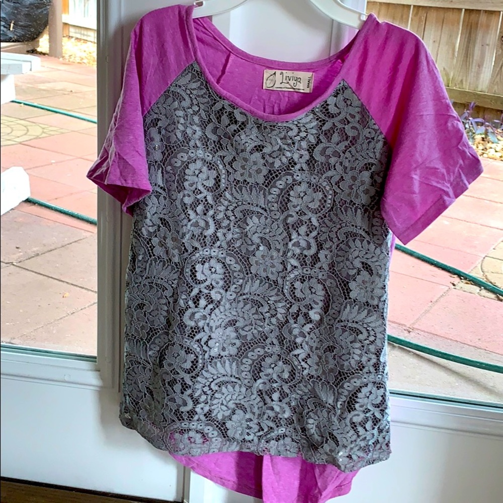 Floral violet and gray blouse